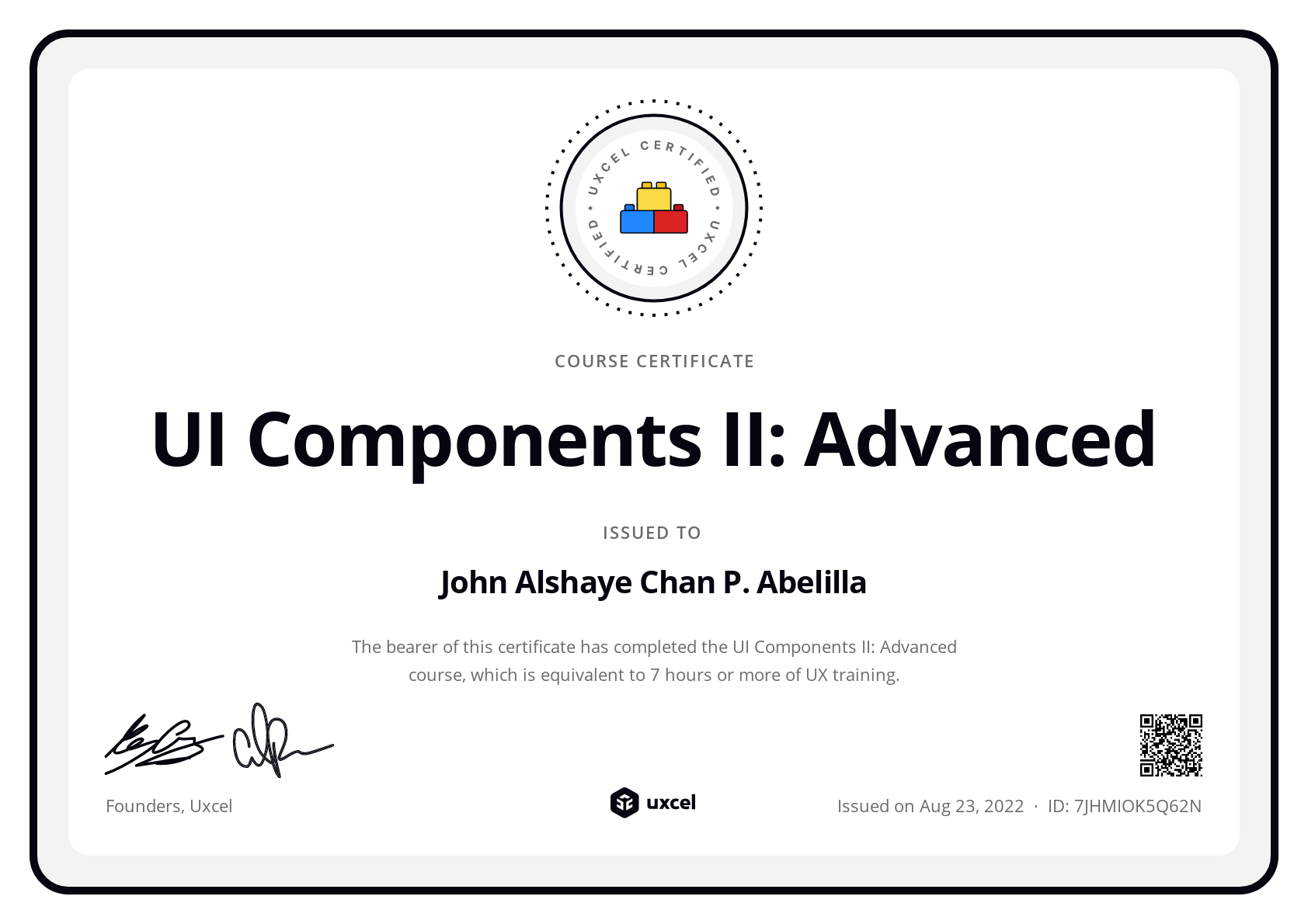 John Alshaye Chan Abelilla's certificate